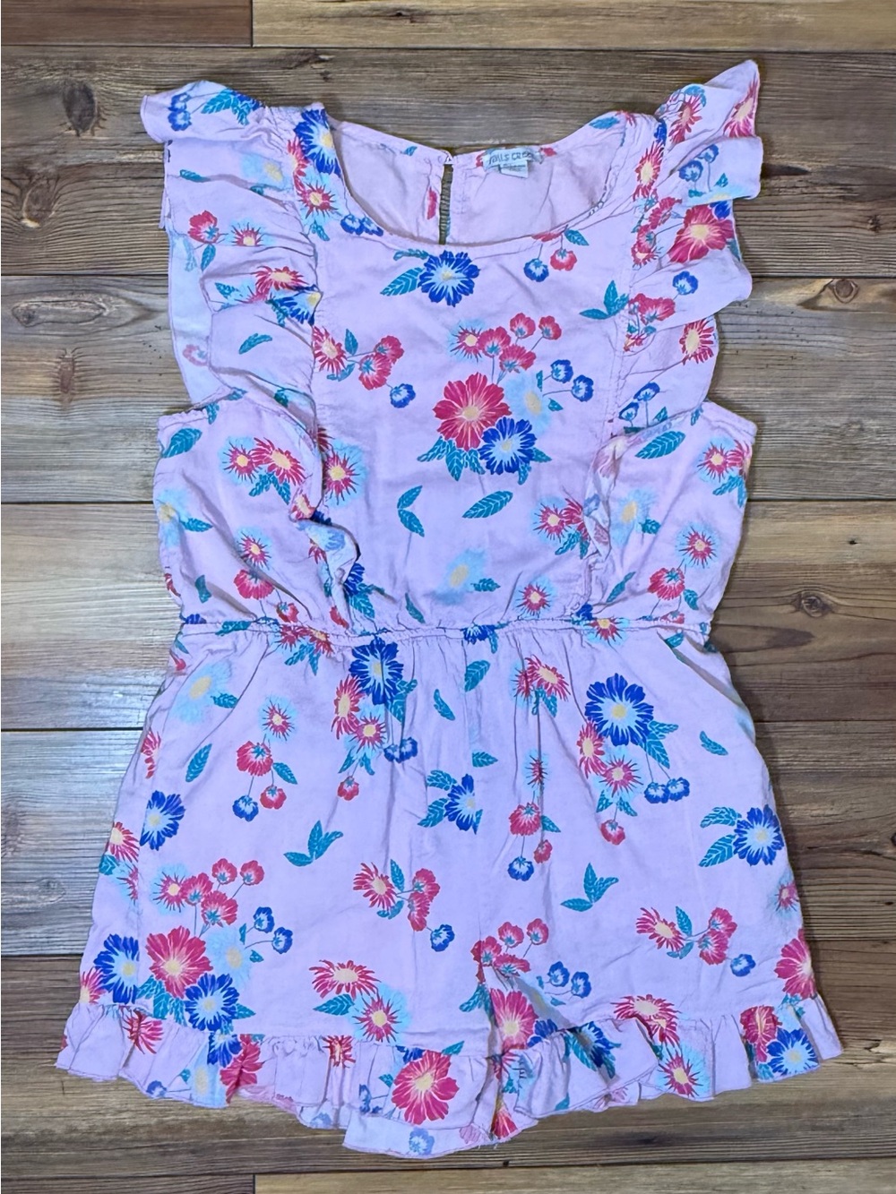 Falls Creek Girls Floral Ruffle Romper Pink XL 14/16 Cottagecore Boho